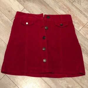 Button down corduroy red mini skirt